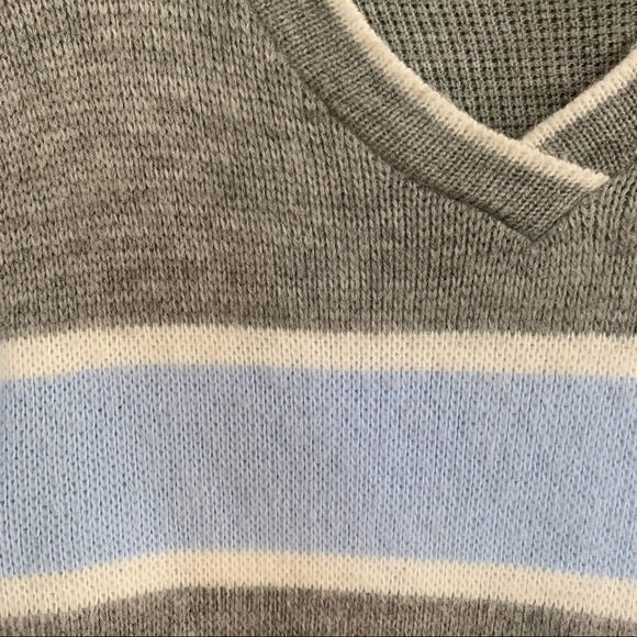 In Charge Grey Crossover V Neck Color Block Stripe Sweater - Picture 2 of 4